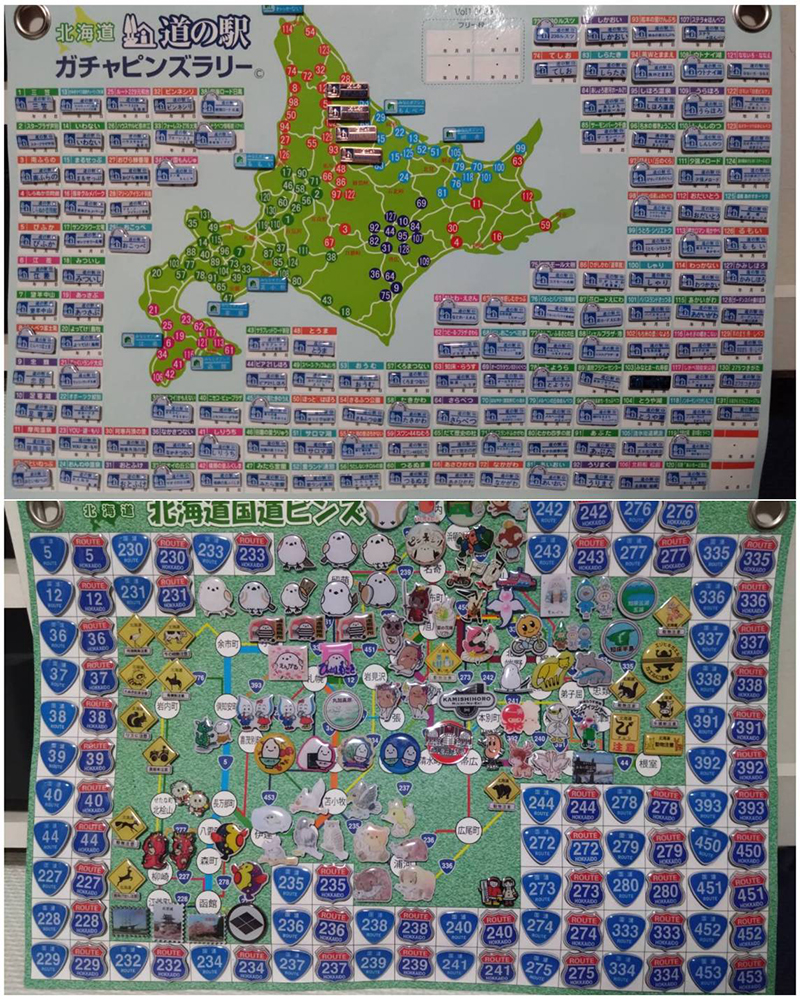 北海道道の駅　ガチャピンズラリー　ピンズステッカー三種類コレクター用 北海道 国道ピンズ ｜ 道の駅 ガチャピンズラリー｜ 道の駅ピンズを